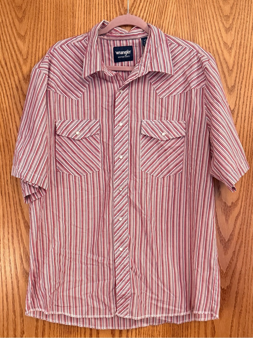 Wrangler Red and White Striped Short-Sleeve Western Shirt